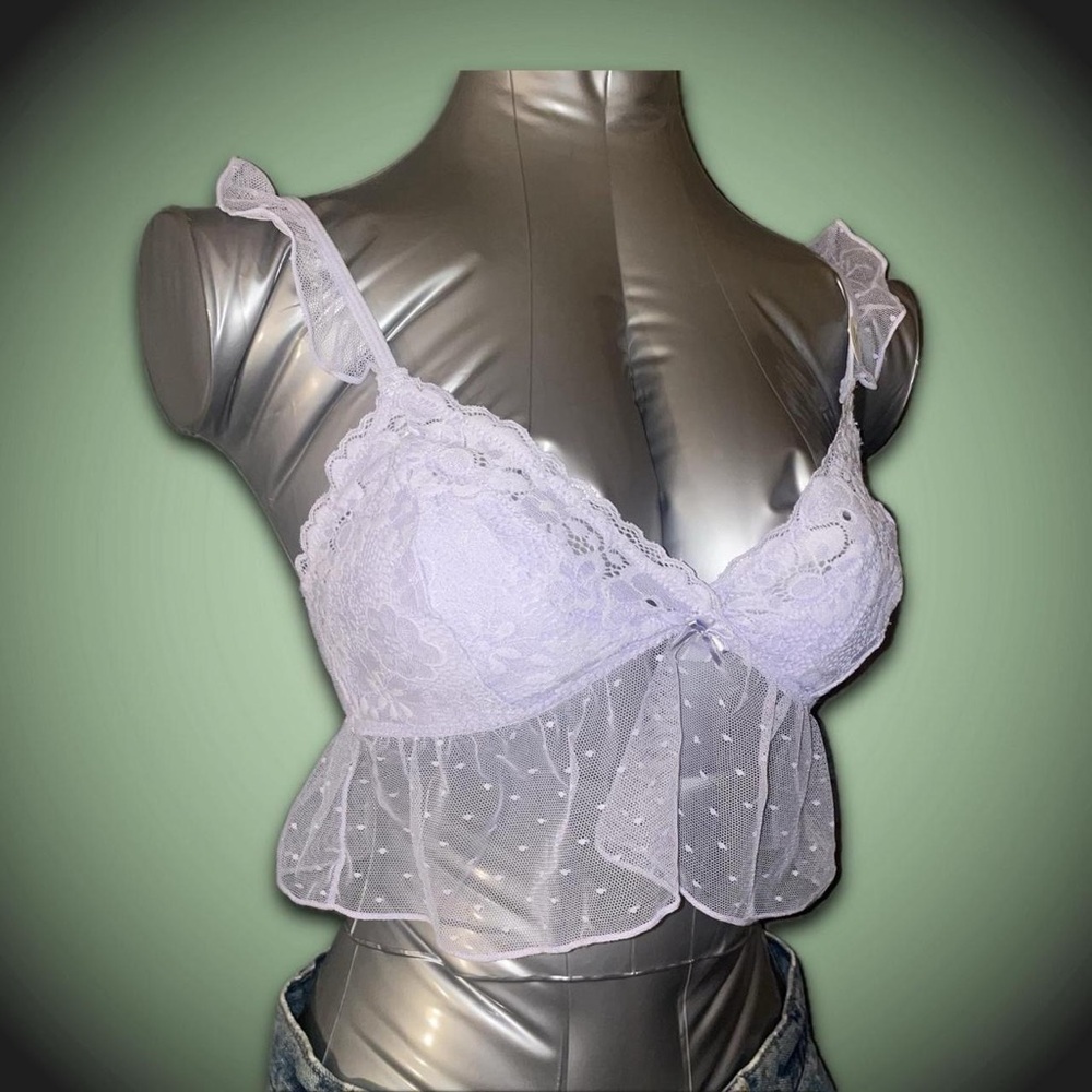 Lace & Mesh Ruffle Bralette - Lavender